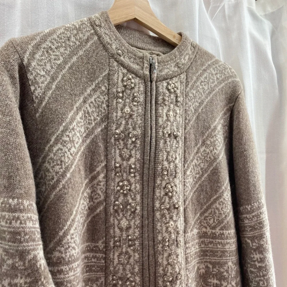 Pendleton Lambswool Blend Knit Zip Up Cardigan Sweater‎ Floral Pattern - Picture 5 of 7